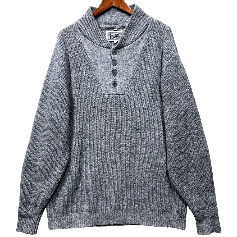 Vintage Schott Bros Wool Blend Military Henley Sweater Mens XL Gray Twill Elbows